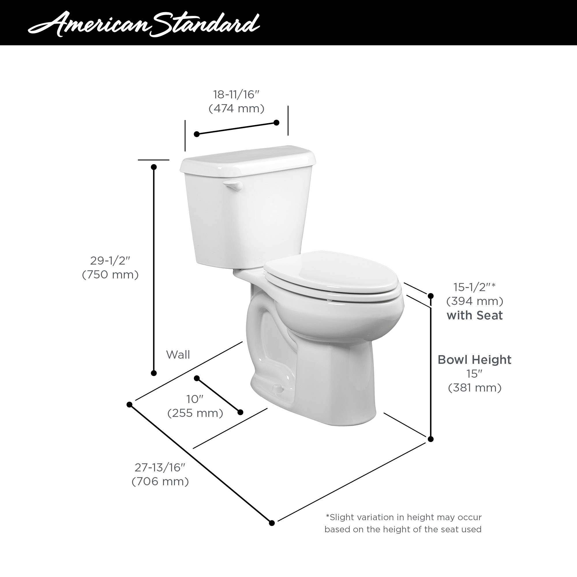 Colony® Two-Piece 1.28 gpf/4.8 Lpf Standard Height Elongated 10-Inch Rough Toilet Less Seat
